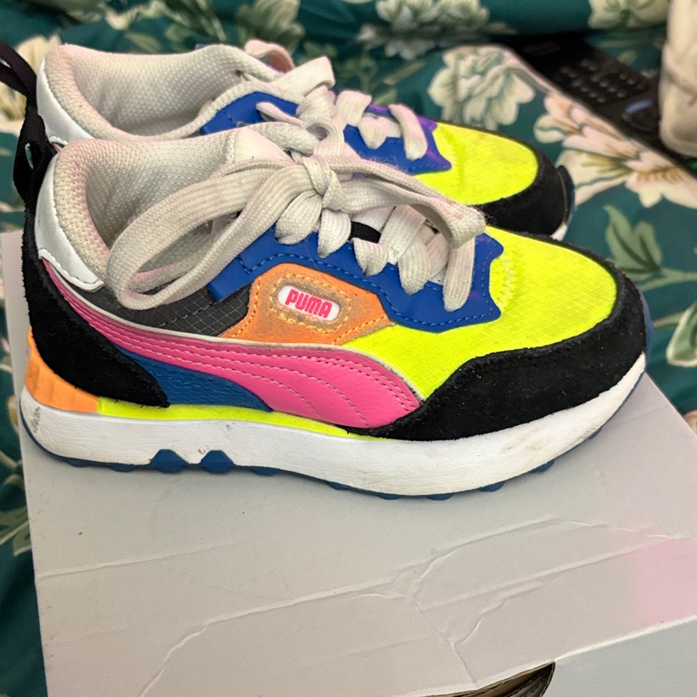 Puma Kids' Neon Yellow and Pink Sneakers